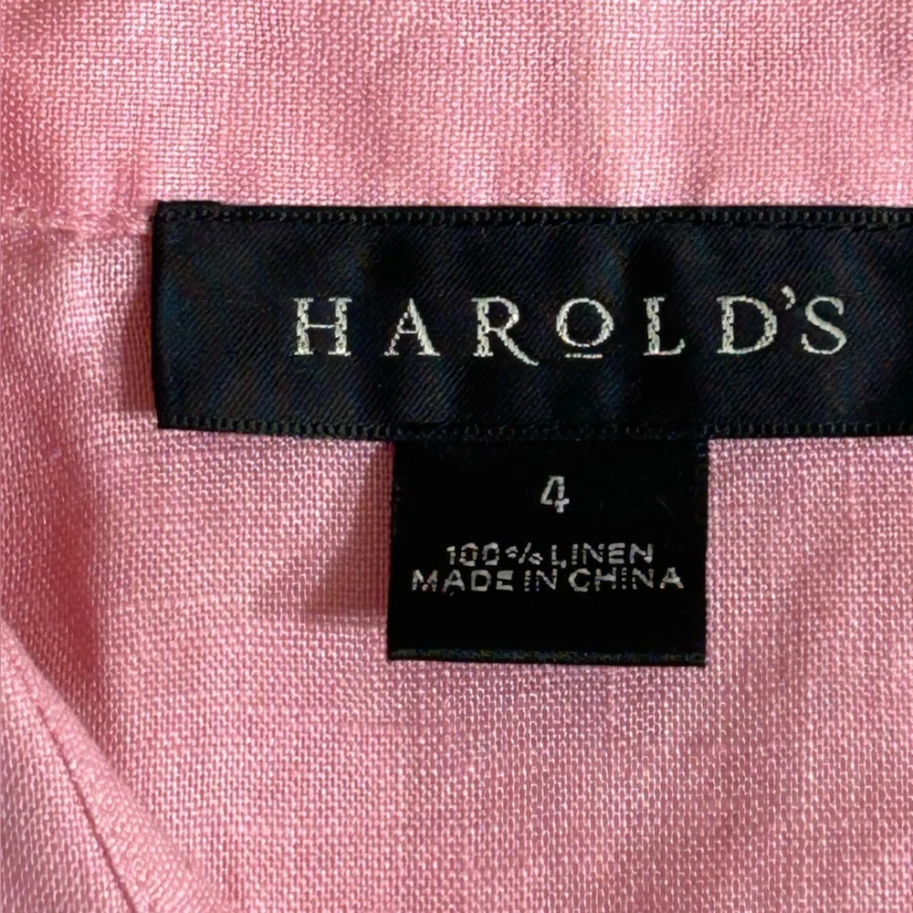 Harold's Pink Linen Button-Down Fitted Sleeveless Collared Top Size 4 - Picture 3 of 7